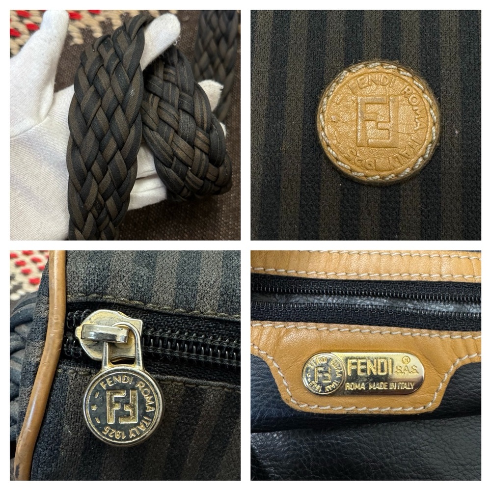 Fendi Zucca Stripe Canvas Shoulder Crossbody Logo Bag Brown Black Vintage - Picture 6 of 17